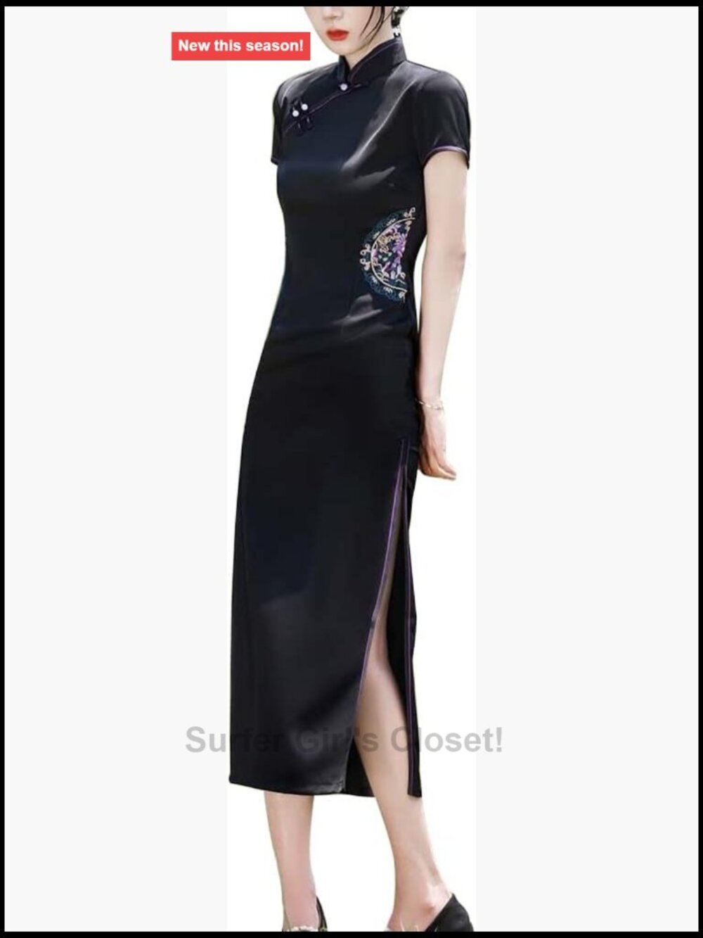 Elegant Ivory Chinese Qipao Midi Dress Short Sleeve Bodycon